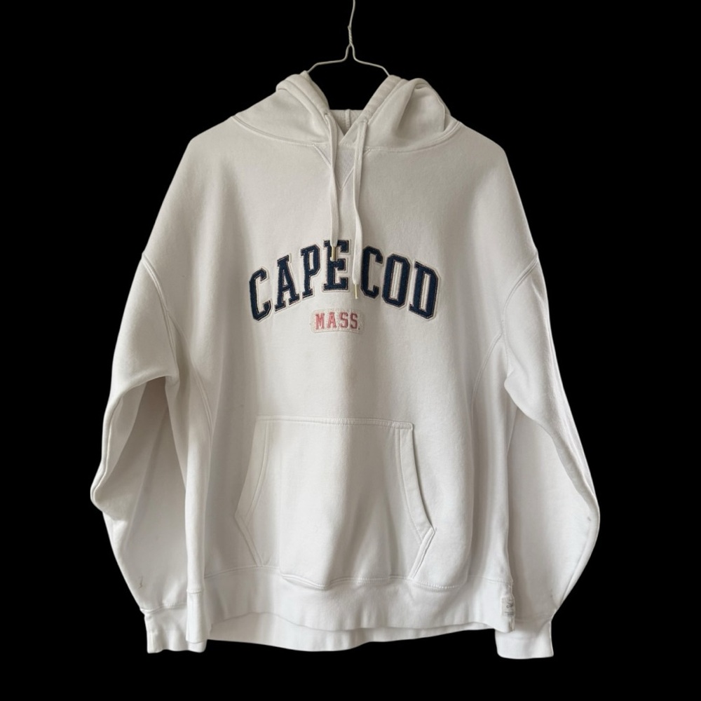 Vintage Cape Cod MA Embroidered White Hoodie Sweatshirt XL Pink Blue Cuffy’s 90s